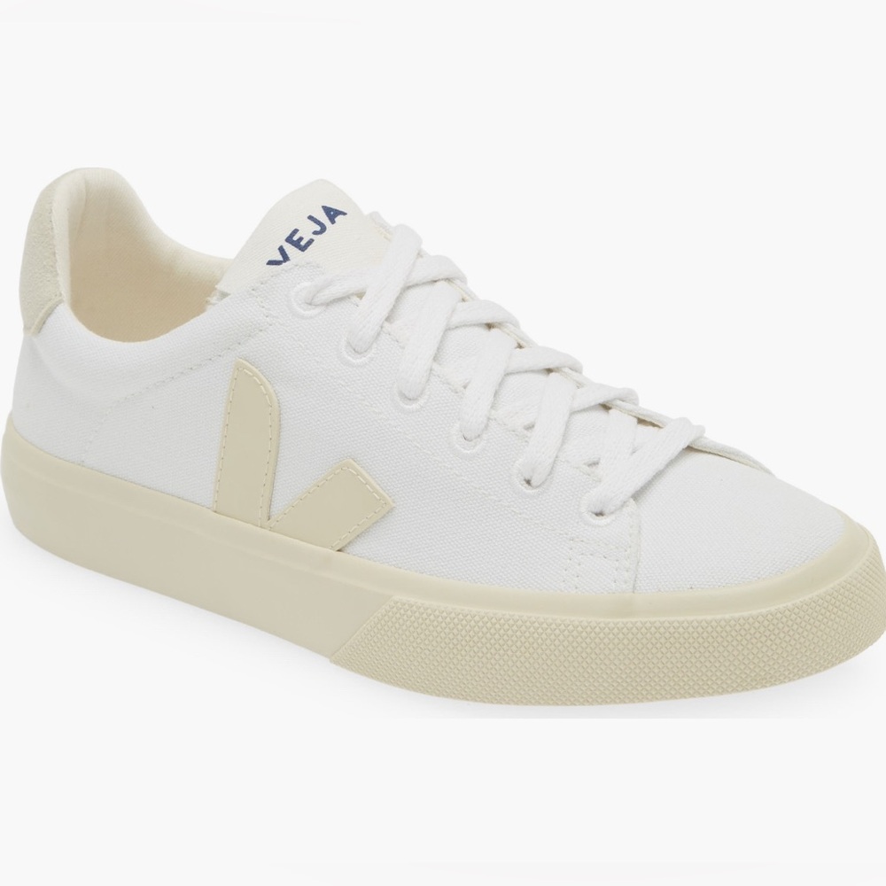 Veja White and Tan Canvas Sneakers